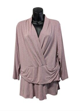 J. Jill Wearever Faux Wrap Top Large L Mauve Pink Heathered Drape Twist Front
